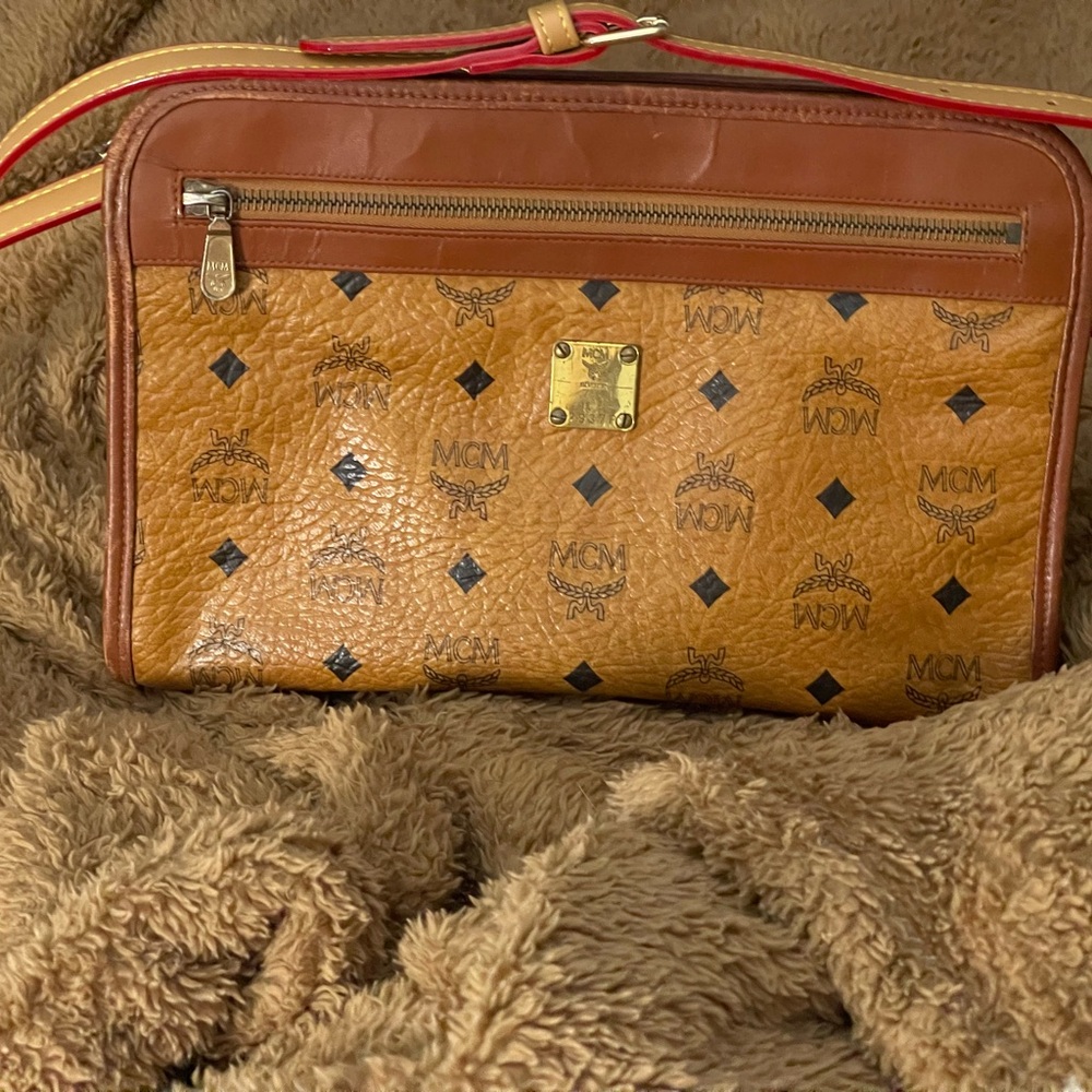 MCM cognac clutch travel bag